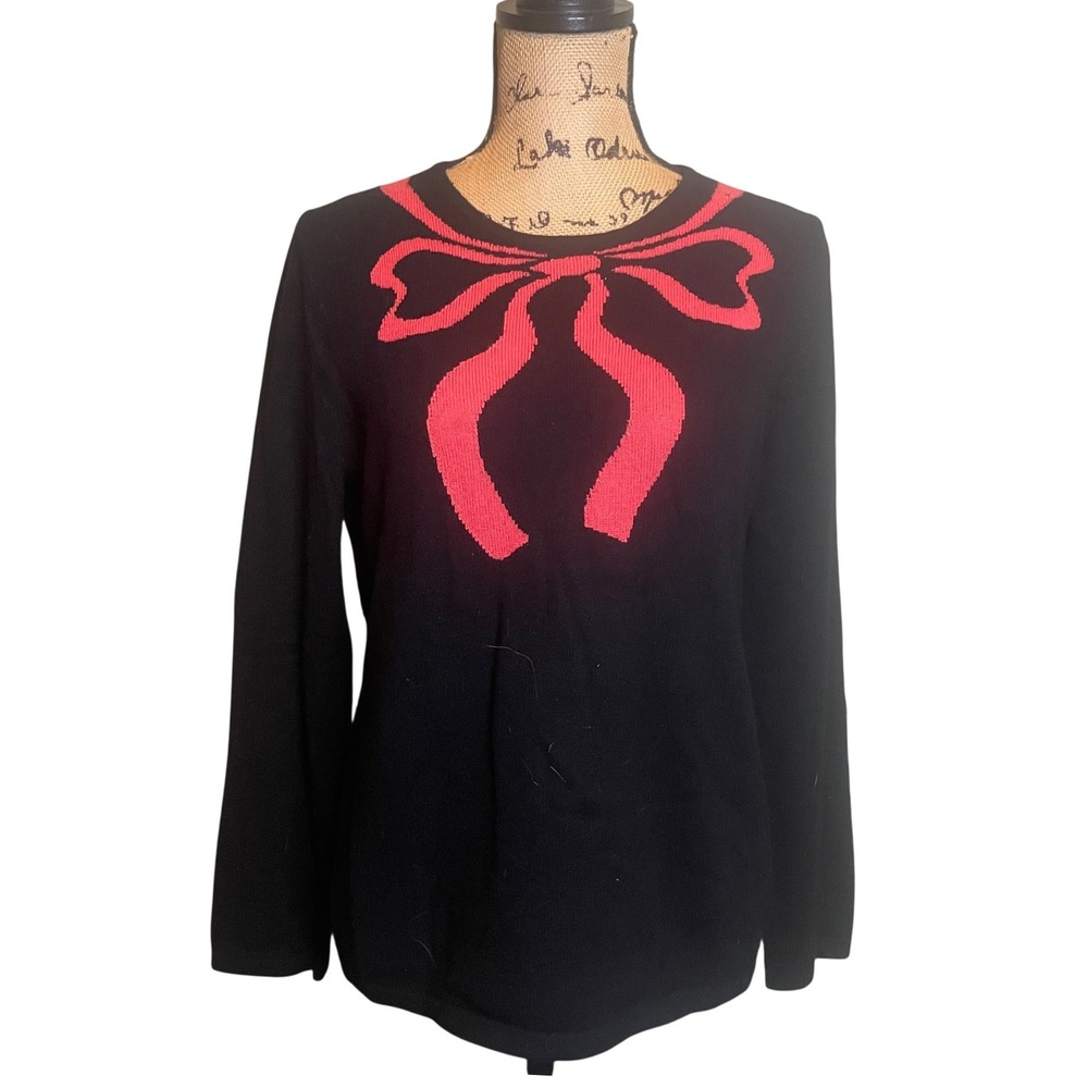 Sofie Women Feminine Coquette Preppy Comfy Cozy Bow Cashmere Sweater Black Large